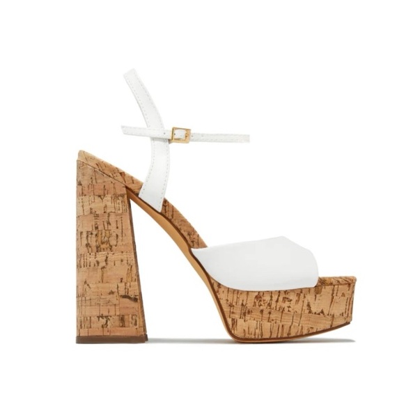 Cork Platform Block Stiletto White Heel - Picture 4 of 7